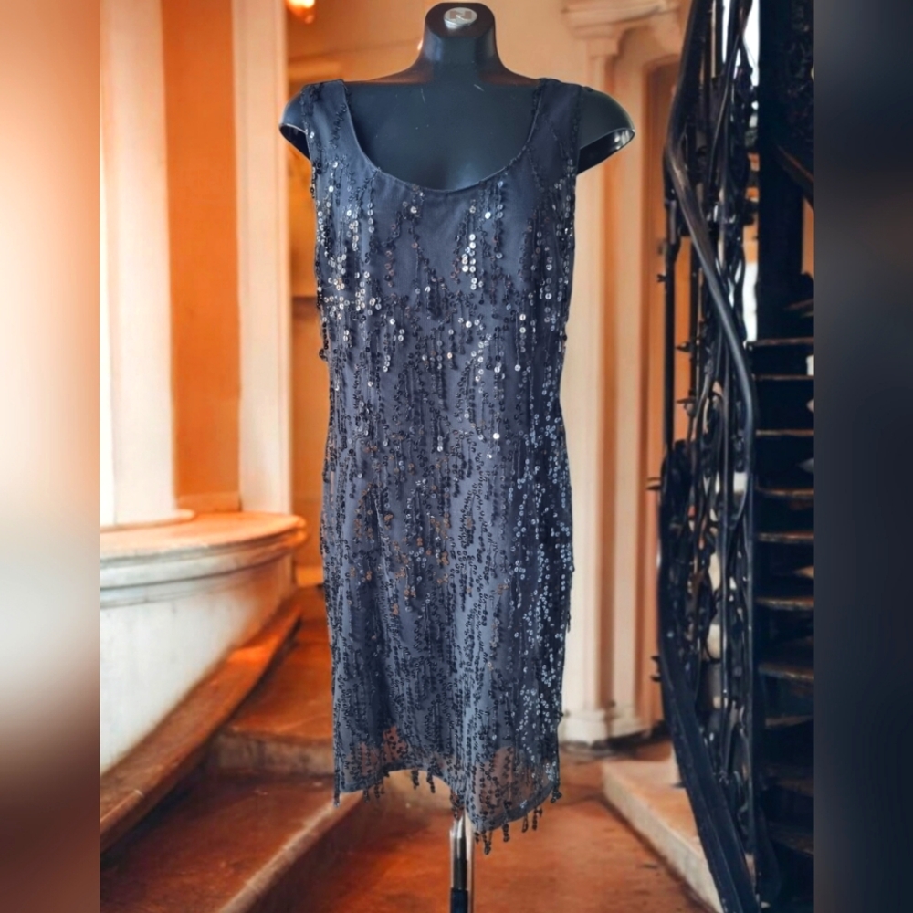 Dangle Sequins Black Evening Party Dress 1920s Inspired